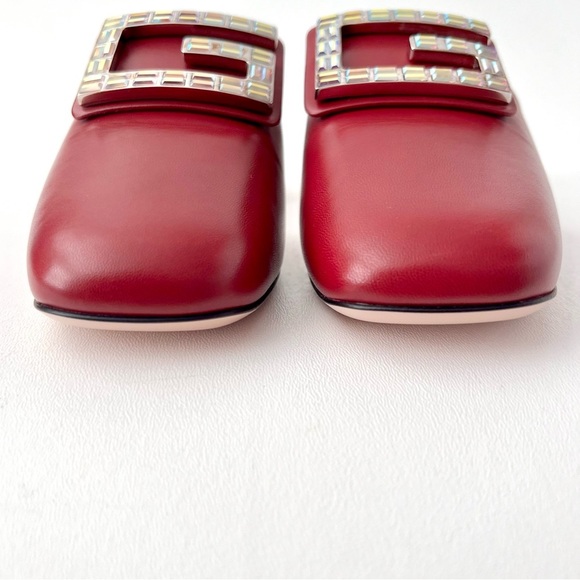 New GUCCI || Madelyn Red Mule Square Crystal Embellished GG Slip On Heel EU 37.5 - Picture 4 of 12